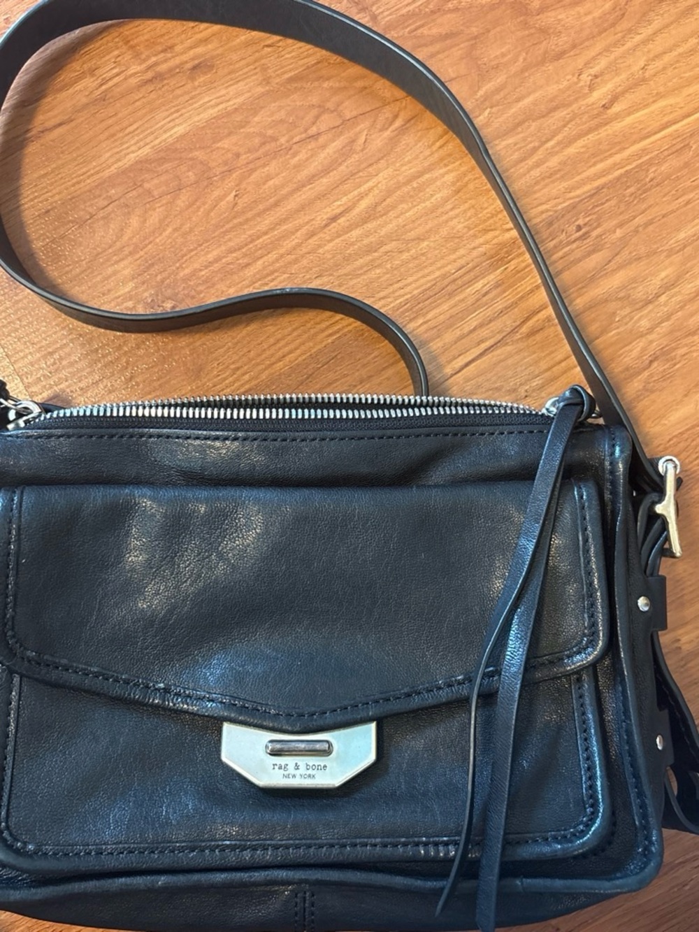 rag & bone Black Leather Small Crossbody with Front Flap